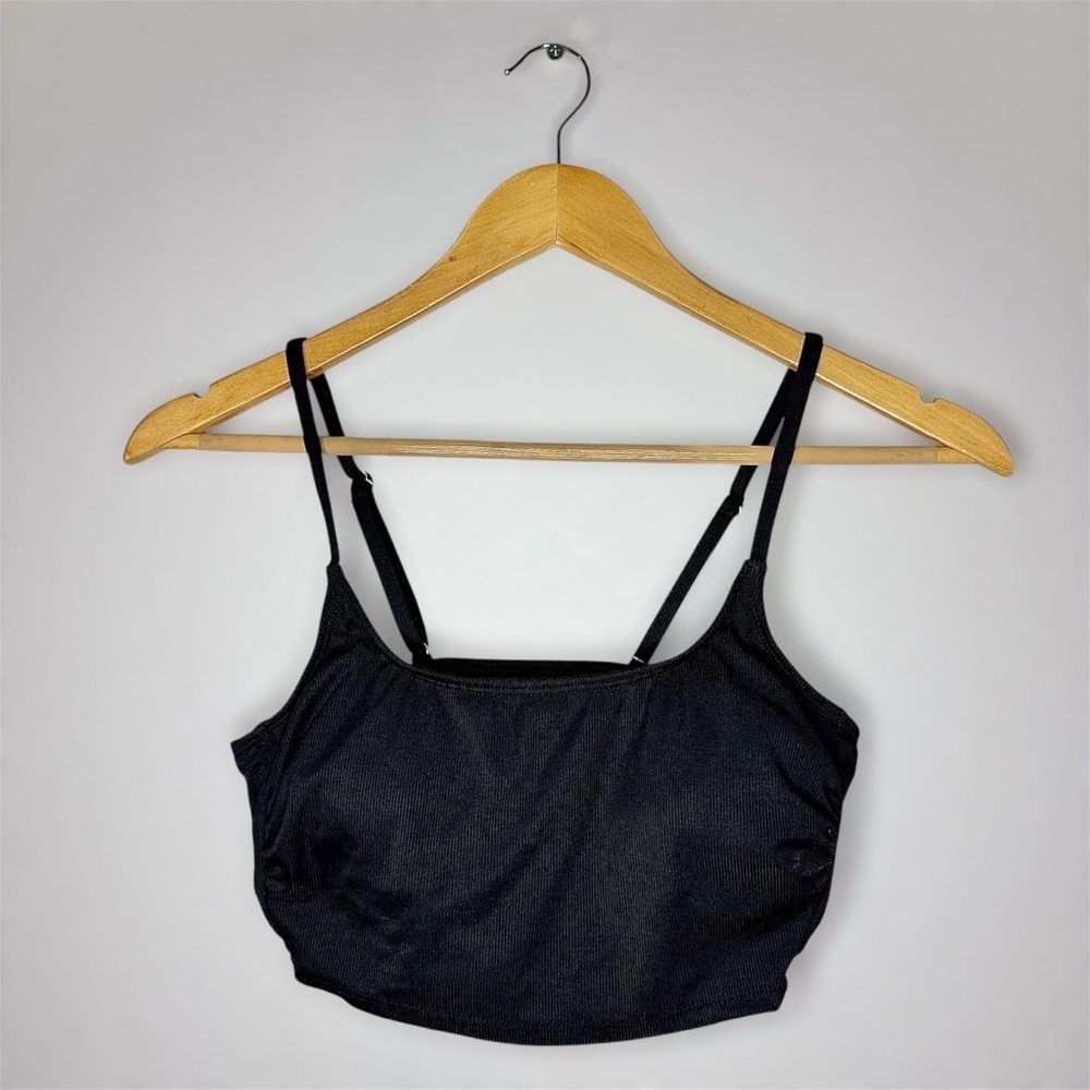 Shade & Shore Black Ribbed Swim Top